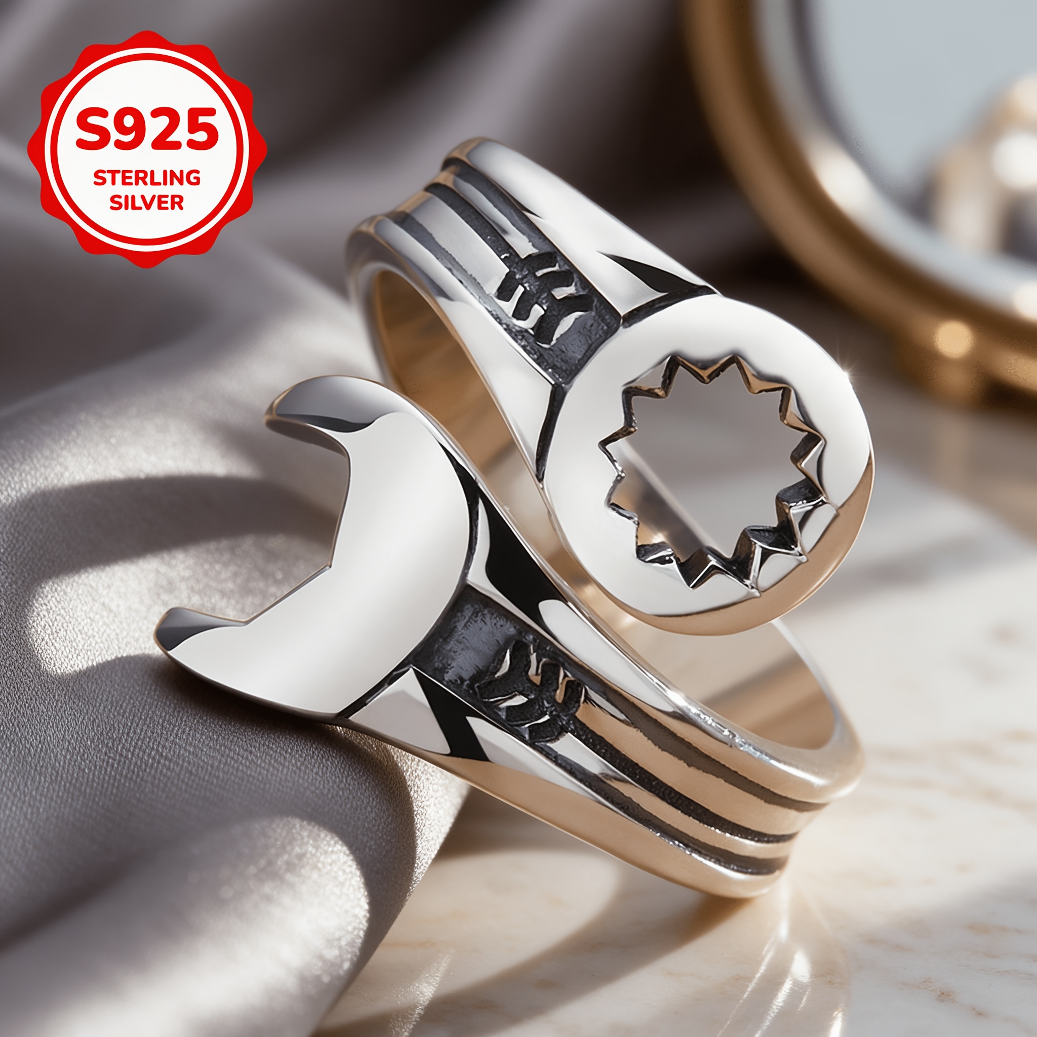 925 Silver Individual Wrench Open Adjustable Ring